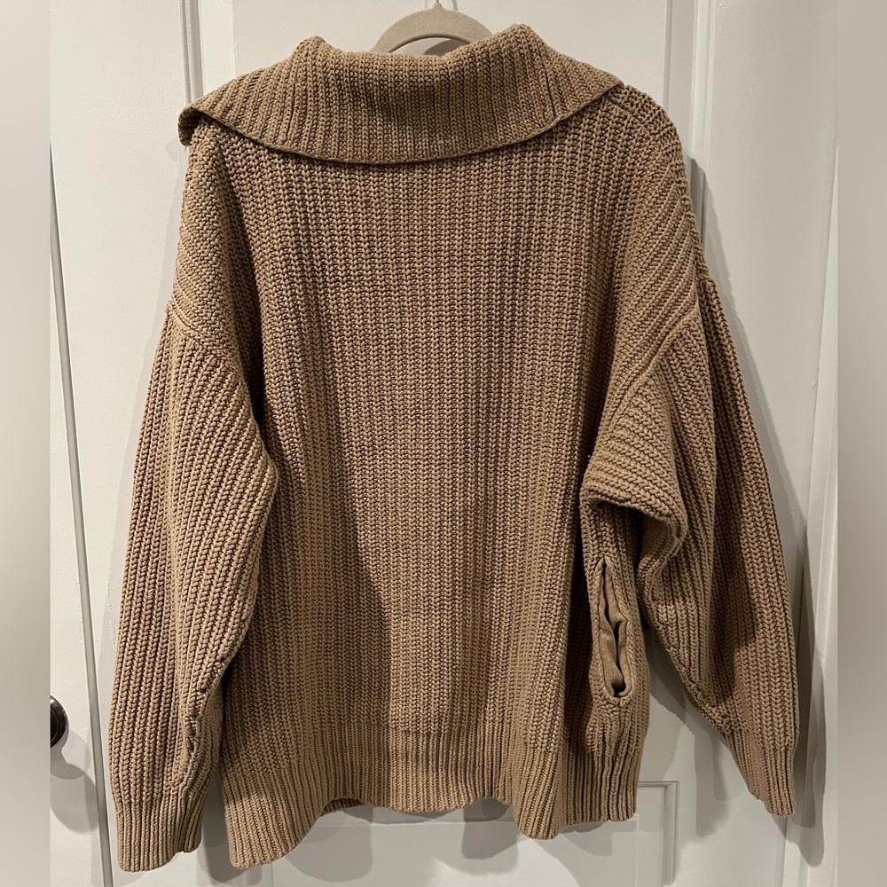 Free People Swim Too Deep Oversized Chunky Knit Cardigan | Almond | Size Medium - Picture 7 of 11